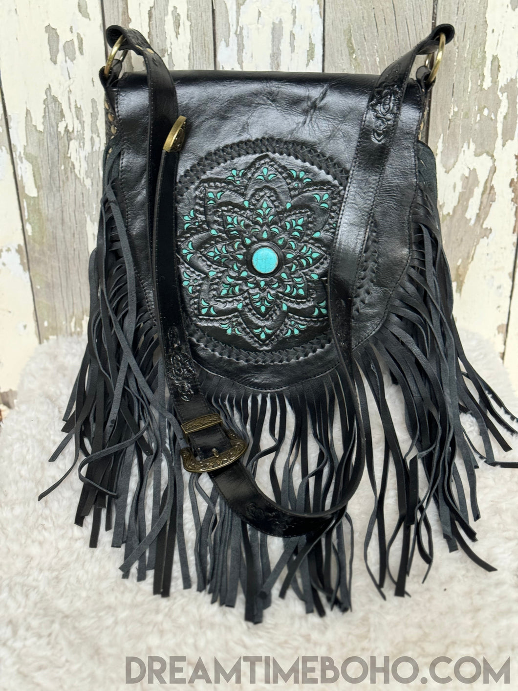 Handcrafted Mandala Leather Fringe Boho Bag-Handbags-Dreamtime Boho-Dreamtime Boho