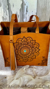 Mandala Leather Tote Shoulder Bag-Leather Shoulder Bag-Dreamtime Boho-Dreamtime Boho