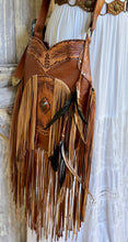 Load image into Gallery viewer, Rustic Feather Crossbody Leather Fringe Boho Bag