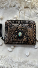 Load image into Gallery viewer, Liberty Small Leather Wallet Purse Hand Tooled with Turquoise Stone Feature Boho Wallet
