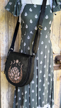 Load image into Gallery viewer, Celestial Lotus Hand Tooled Leather Crossbody Boho Bag