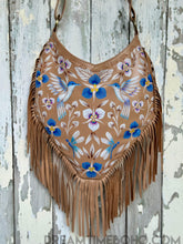 Load image into Gallery viewer, Wings &amp; Wildflowers Hand Painted Leather Fringe Bag-Apparel &amp; Accessories-Dreamtime Boho -Dreamtime Boho