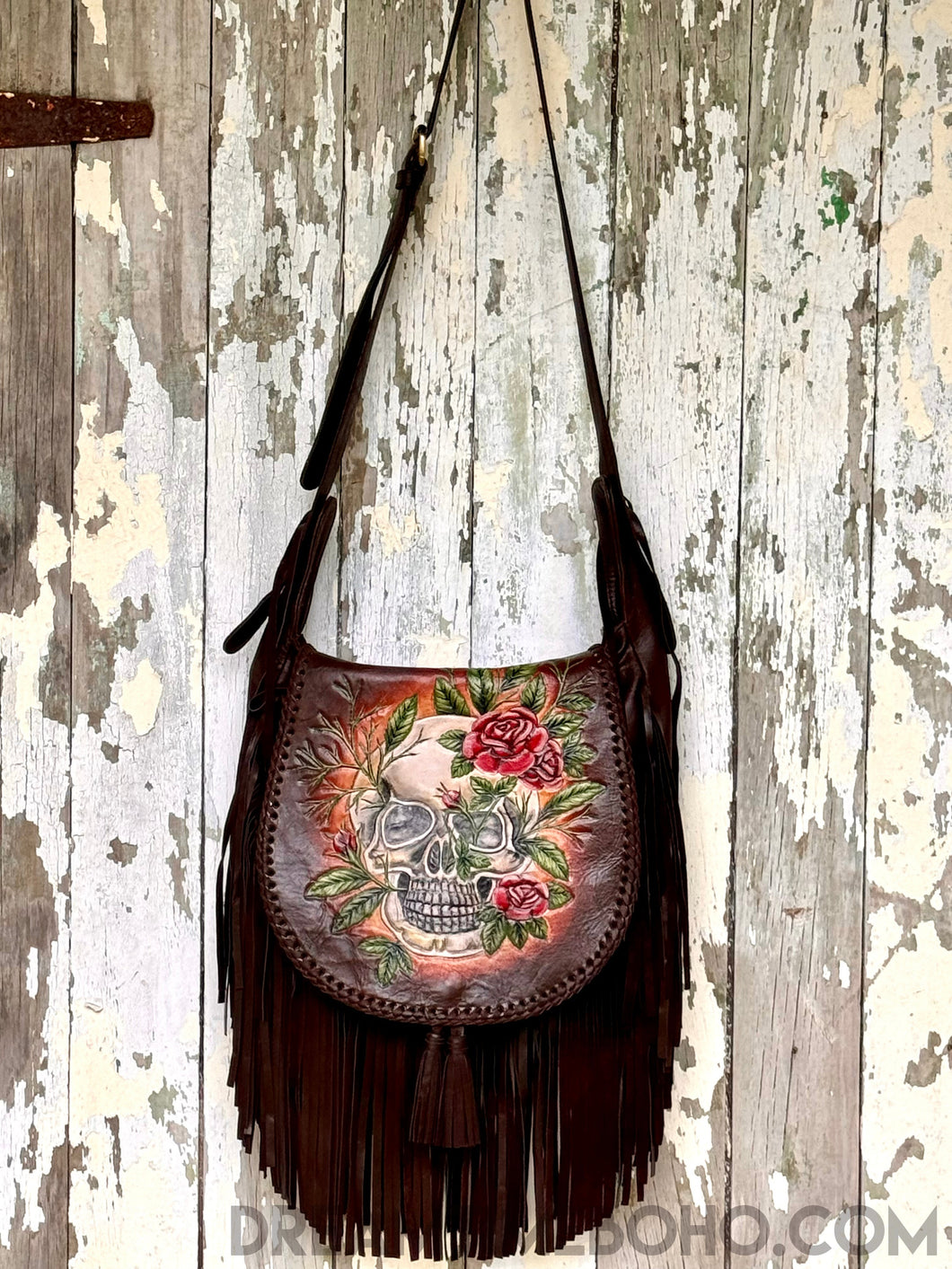 Handmade Crossbody Fringe Skull Leather Boho Bag-Boho Fringe Bag-Dreamtime Boho-Dreamtime Boho