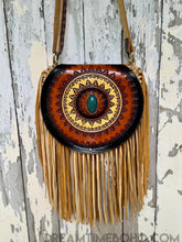 Load image into Gallery viewer, Hand Tooled Mandala Double Fringe Leather Crossbody Boho Bag-Handbags, Wallets &amp; Cases-Dreamtime Boho -Dreamtime Boho