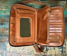 Load image into Gallery viewer, Hand Tooled Genuine Leather Wallet with Wristlet – Boho Style-Handbags, Wallets &amp; Cases-Dreamtime Boho -Dreamtime Boho