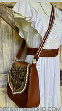 Load image into Gallery viewer, Hand Tooled Moth &amp; Skull Leather Crossbody Bag – Genuine Leather Boho Shoulder Bag-Handbags, Wallets &amp; Cases-Dreamtime Boho -Dreamtime Boho