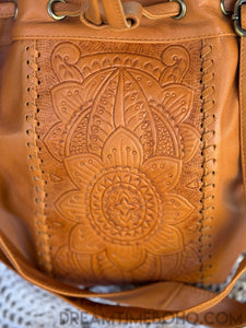 Hand Tooled Leather Crossbody Mandala Floral Handbag-Apparel & Accessories-Dreamtime Boho-Black-Dreamtime Boho