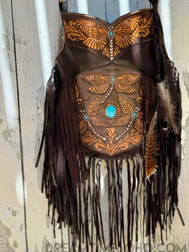 Dragonfly Fringe Crossbody Leather Boho Bag-Handbags, Wallets & Cases-Dreamtime Boho-Black-Dreamtime Boho