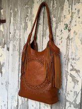 Load image into Gallery viewer, Sunflower Fringe Leather Shoulder Tote Bag