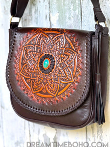 Mandala Leather Crossbody Boho Bag-Handbags, Wallets & Cases-Dreamtime Boho -Black-Dreamtime Boho
