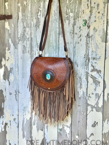 Desert Spirit Turquoise Fringe Crossbody Boho Bag-Handbags, Wallets & Cases-Dreamtime Boho -Dreamtime Boho