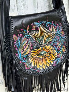 Hand Tooled Butterfly Dream Fringe Leather Boho Bag-Boho Fringe Bag-Dreamtime Boho-Dreamtime Boho