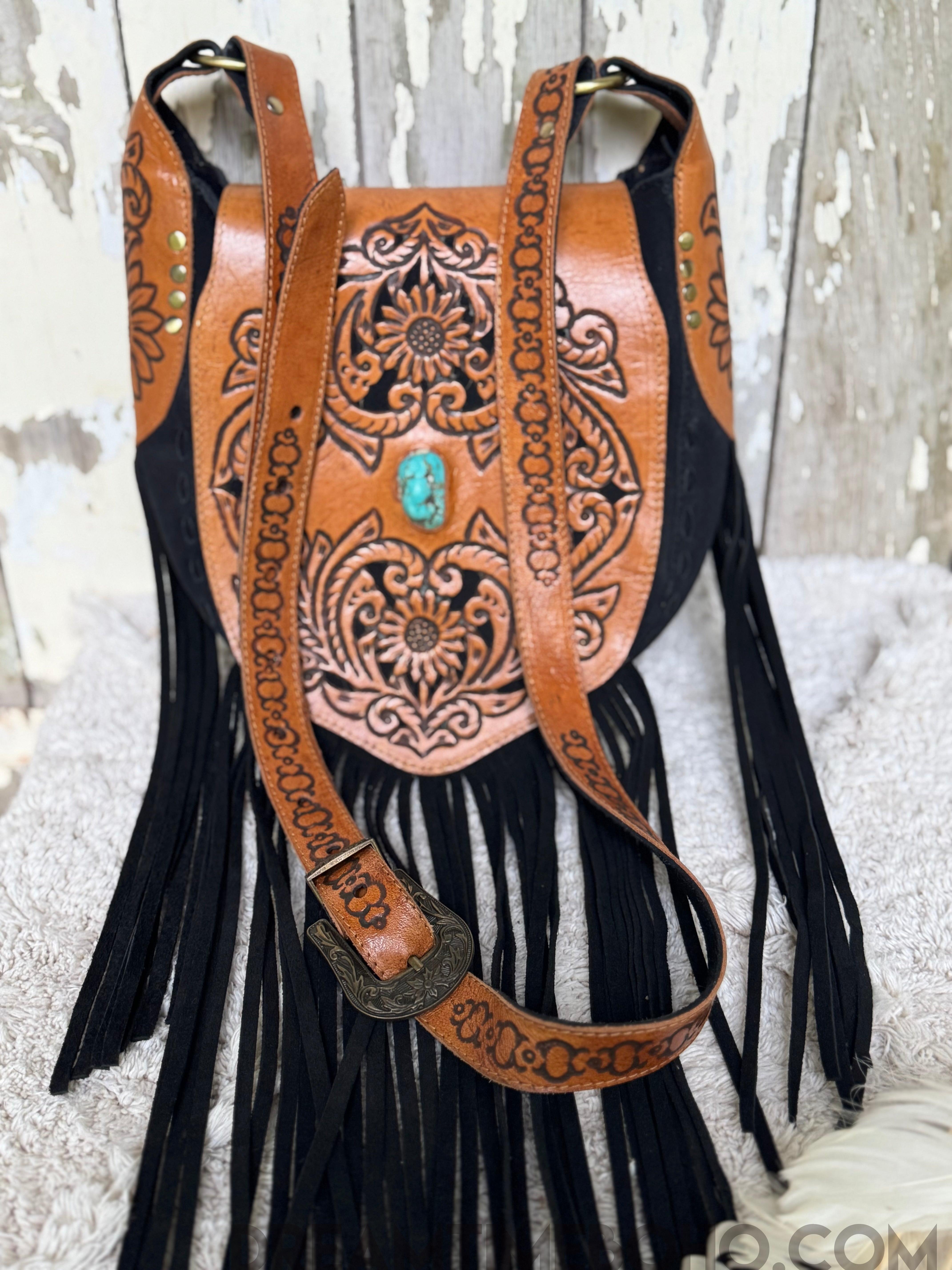 Black Leather Suede Fringe Boho Bag - Shakira – Dreamtime Boho