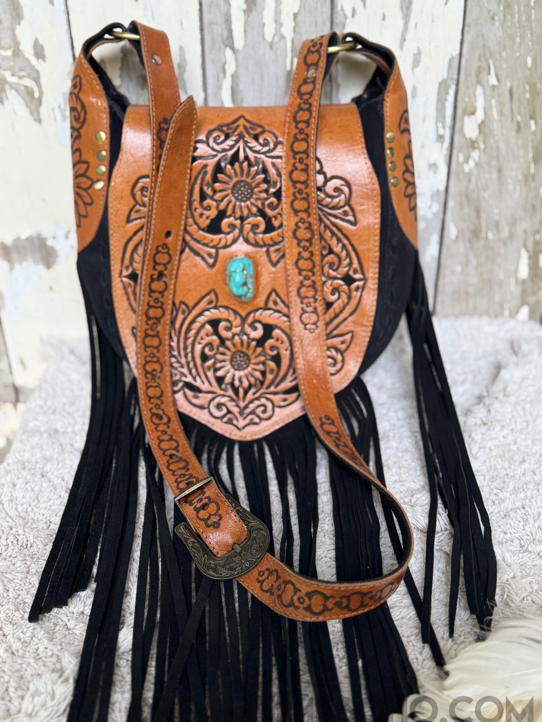 Black Leather Suede Fringe Boho Bag - Shakira – Dreamtime Boho