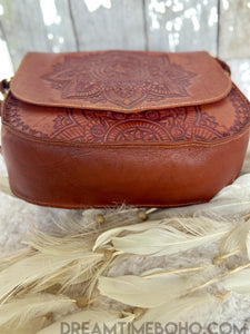 Hand Tooled Mandala Magic Leather Boho Bag-Handbags, Wallets & Cases-Dreamtime Boho-Dreamtime Boho