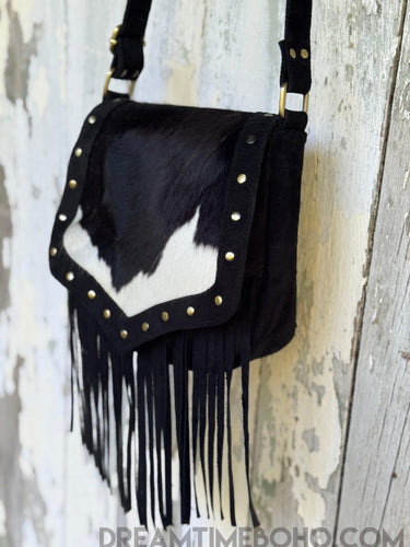 Cowhide & Suede Fringe Crossbody Western Bag-Crossbody Bag-Dreamtime Boho -Dreamtime Boho
