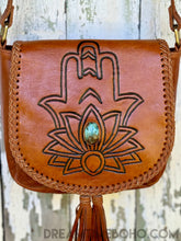 Load image into Gallery viewer, Hamsa Hand Leather Crossbody Boho Handbag-Crossbody Bag-Dreamtime Boho-Dreamtime Boho