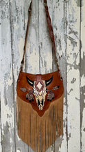 Load image into Gallery viewer, Hand Tooled Buffalo Feather Fringe Boho Bag