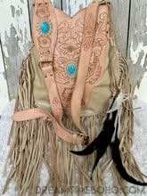 Load image into Gallery viewer, Fringe Crossbody Leather Boho Bag Goddess-Crossbody Bag-Dreamtime Boho-Natural Turquoise Stone-Dreamtime Boho