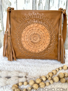 Tooled Leather Crossbody Mandala Boho Bag-Crossbody Bag-Dreamtime Boho-Black-Dreamtime Boho