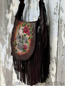 Handmade Crossbody Fringe Skull Leather Boho Bag-Boho Fringe Bag-Dreamtime Boho-Dreamtime Boho