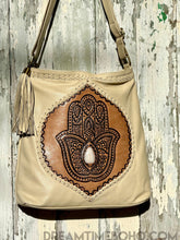 Load image into Gallery viewer, Hamsa Hand Tooled Leather Crossbody Boho Bag-Handbags, Wallets &amp; Cases-Dreamtime Boho -Dreamtime Boho