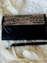 Load image into Gallery viewer, Tooled Leather Boho Wallet Purse Feather Antique Black-Leather Boho Wallet-Dreamtime Boho-Dreamtime Boho