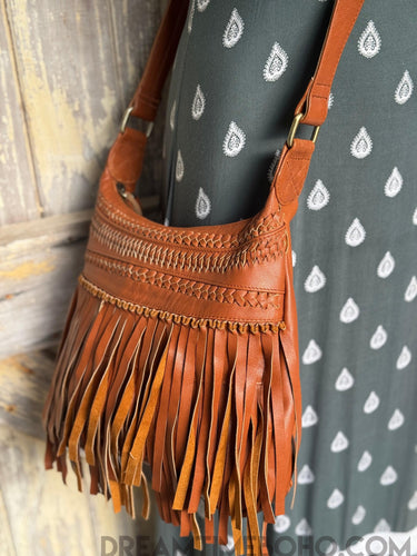 Brooklyn Mini Handcrafted Leather Crossbody Fringe Boho Bag - Tan-Leather Handbag-Dreamtime Boho -Dreamtime Boho