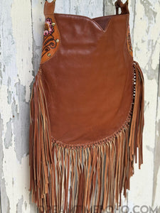 Goddess Hand Tooled Fringe Leather Boho Bag-Fringed Bag-Dreamtime Boho-Dreamtime Boho