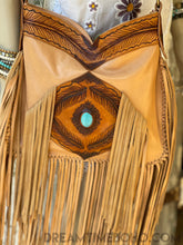 Load image into Gallery viewer, Gypsy Feather Hand Tooled Fringed Leather Boho Bag-Fringed Bag-Dreamtime Boho -Tan-Dreamtime Boho