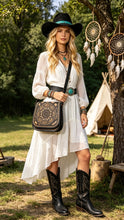 Load image into Gallery viewer, Hand Tooled Mandala Leather Crossbody Bag Genuine Leather Boho Handbag