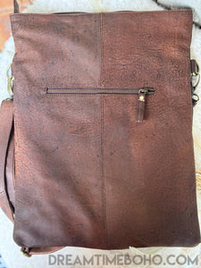 Antique Brown Leather Crossbody Fold Over Bag-Apparel & Accessories-Dreamtime Boho-Dreamtime Boho