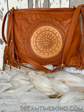 Load image into Gallery viewer, Tooled Leather Crossbody Mandala Boho Bag-Crossbody Bag-Dreamtime Boho-Black-Dreamtime Boho