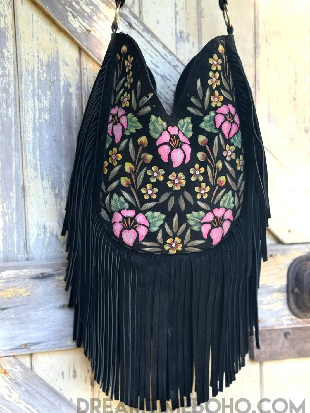 Boho Beauty Handpainted Fringe Shoulder Bag-Handbags, Wallets & Cases-Dreamtime Boho -Dreamtime Boho