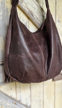 Load image into Gallery viewer, Back view of Brooklyn genuine brown leather boho crossbody bag