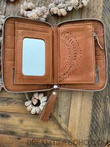 Hand Tooled Buffalo Leather Boho Wallet Bohemian Purse-Leather Wallet-Dreamtime Boho-Distressed Black-Dreamtime Boho