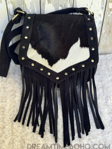 Cowhide & Suede Fringe Crossbody Western Bag-Crossbody Bag-Dreamtime Boho -Dreamtime Boho