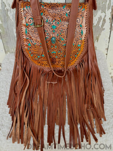 Hand Tooled Gypsy Cove Leather Crossbody Boho Bag-Fringed Bag-Dreamtime Boho-Dreamtime Boho