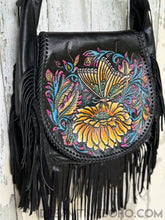 Load image into Gallery viewer, Hand Tooled Butterfly Dream Fringe Leather Boho Bag-Boho Fringe Bag-Dreamtime Boho-Dreamtime Boho