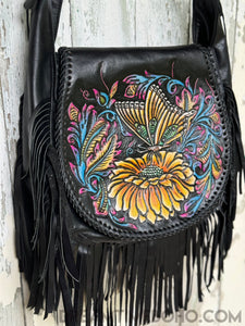 Hand Tooled Butterfly Dream Fringe Leather Boho Bag-Boho Fringe Bag-Dreamtime Boho-Dreamtime Boho