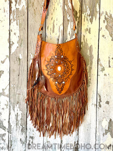 Sahara Hand Tooled Leather Fringe Boho Bag-Dreamtime Boho -Brown-Dreamtime Boho