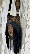 Load image into Gallery viewer, Desert Bloom Hand Tooled Leather Fringe Crossbody Bag – Black