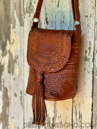 Hand Weaved Leather Bag Azalea Brown-Crossbody Bag-Dreamtime Boho-Dreamtime Boho