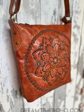 Load image into Gallery viewer, Hand Tooled Mandala Leather Crossbody Boho Bag-Crossbody Bag-Dreamtime Boho -Black-Dreamtime Boho