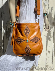 Handmade Crossbody Leather Boho Bag - Kasey-Crossbody Bag-Dreamtime Boho-Brown-Dreamtime Boho