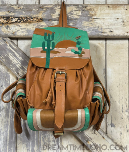 Handmade Leather Backpack Boho Bag - Desert Sun-Boho Fringe Bag-Dreamtime Boho-Dreamtime Boho