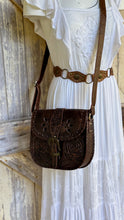 Load image into Gallery viewer, Hand Tooled Rustic Rose Leather Crossbody Saddle Bag