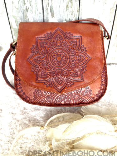 Hand Tooled Mandala Magic Leather Boho Bag-Handbags, Wallets & Cases-Dreamtime Boho-Dreamtime Boho