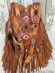 Goddess Hand Tooled Fringed Luxe Leather Boho Bag-Fringed Bag-Dreamtime Boho-Dreamtime Boho