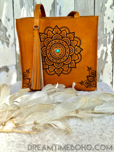 Mandala Leather Tote Shoulder Bag-Leather Shoulder Bag-Dreamtime Boho-Dreamtime Boho